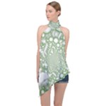 Green Abstract Fractal Background Texture Halter Asymmetric Satin Top