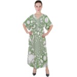 Green Abstract Fractal Background Texture V-Neck Boho Style Maxi Dress