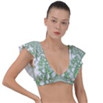 Green Abstract Fractal Background Texture Plunge Frill Sleeve Bikini Top