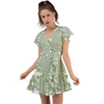 Green Abstract Fractal Background Texture Flutter Sleeve Wrap Dress