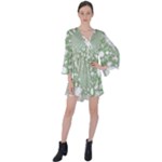 Green Abstract Fractal Background Texture V-Neck Flare Sleeve Mini Dress