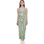 Green Abstract Fractal Background Texture V-Neck Spaghetti Strap Tie Front Jumpsuit