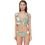 Green Abstract Fractal Background Texture Low Cut Ruffle Edge Bikini Set