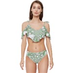 Green Abstract Fractal Background Texture Ruffle Edge Tie Up Bikini Set	