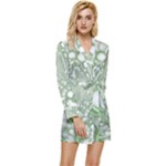 Green Abstract Fractal Background Texture Long Sleeve Satin Robe