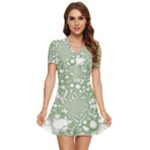 Green Abstract Fractal Background Texture V-Neck High Waist Chiffon Mini Dress