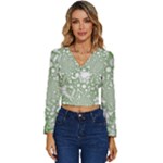 Green Abstract Fractal Background Texture Long Sleeve V-Neck Top