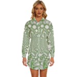 Green Abstract Fractal Background Texture Womens Long Sleeve Shirt Dress