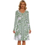 Green Abstract Fractal Background Texture Long Sleeve Dress With Pocket