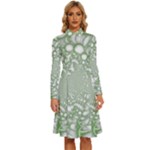 Green Abstract Fractal Background Texture Long Sleeve Shirt Collar A-Line Dress