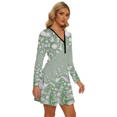 Long Sleeve Deep V Mini Dress  