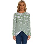 Green Abstract Fractal Background Texture Long Sleeve Crew Neck Pullover Top