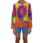 Fractal Spiral Bright Colors Kids  Long Sleeve Swimwear