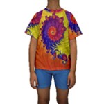 Fractal Spiral Bright Colors Kids  Short Sleeve Swimwear