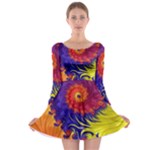 Fractal Spiral Bright Colors Long Sleeve Skater Dress