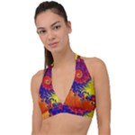 Fractal Spiral Bright Colors Halter Plunge Bikini Top