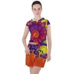 Fractal Spiral Bright Colors Drawstring Hooded Dress