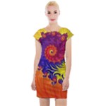 Fractal Spiral Bright Colors Cap Sleeve Bodycon Dress