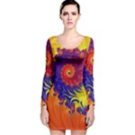 Fractal Spiral Bright Colors Long Sleeve Velvet Bodycon Dress