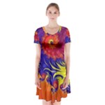 Fractal Spiral Bright Colors Short Sleeve V-neck Flare Dress