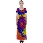 Fractal Spiral Bright Colors High Waist Short Sleeve Maxi Dress