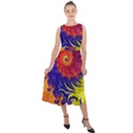 Fractal Spiral Bright Colors Midi Tie-Back Chiffon Dress