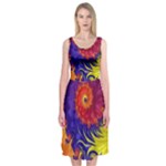 Fractal Spiral Bright Colors Midi Sleeveless Dress