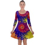 Fractal Spiral Bright Colors Quarter Sleeve Skater Dress