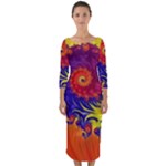 Fractal Spiral Bright Colors Quarter Sleeve Midi Bodycon Dress