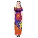 Fractal Spiral Bright Colors Short Sleeve Maxi Dress