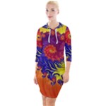 Fractal Spiral Bright Colors Quarter Sleeve Hood Bodycon Dress