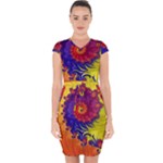 Fractal Spiral Bright Colors Capsleeve Drawstring Dress 