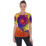 Fractal Spiral Bright Colors Shoulder Cut Out Short Sleeve Top