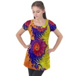 Fractal Spiral Bright Colors Puff Sleeve Tunic Top