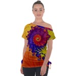 Fractal Spiral Bright Colors Off Shoulder Tie-Up Tee