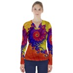 Fractal Spiral Bright Colors V-Neck Long Sleeve Top