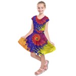 Fractal Spiral Bright Colors Kids  Short Sleeve Dress