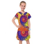 Fractal Spiral Bright Colors Kids  Drop Waist Dress