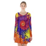 Fractal Spiral Bright Colors Long Sleeve Velvet V-neck Dress