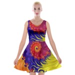 Fractal Spiral Bright Colors Velvet Skater Dress