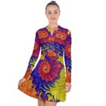 Fractal Spiral Bright Colors Long Sleeve Panel Dress