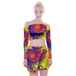 Fractal Spiral Bright Colors Off Shoulder Top with Mini Skirt Set