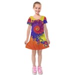 Fractal Spiral Bright Colors Kids  Short Sleeve Velvet Dress