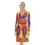 Fractal Spiral Bright Colors Long Sleeve Velvet Front Wrap Dress