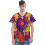 Fractal Spiral Bright Colors Men s V-Neck Scrub Top