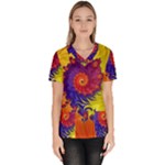 Fractal Spiral Bright Colors Women s V-Neck Scrub Top