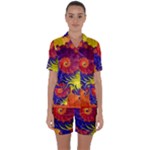 Fractal Spiral Bright Colors Satin Short Sleeve Pajamas Set