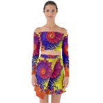 Fractal Spiral Bright Colors Off Shoulder Top with Skirt Set