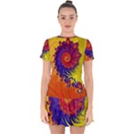 Fractal Spiral Bright Colors Drop Hem Mini Chiffon Dress