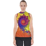 Fractal Spiral Bright Colors Mock Neck Shell Top